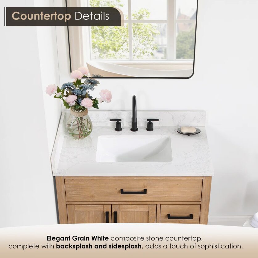 Natural Wood Single Sink Bathroom Vanity with Dovetail Drawers