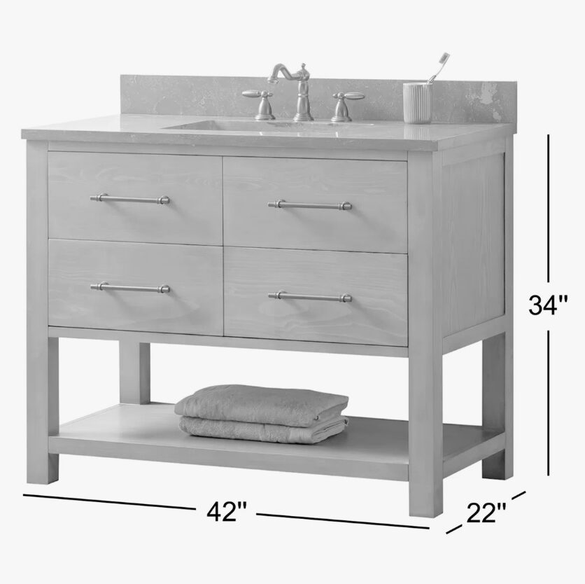 16 Rustic Gray Freestanding Single Sink Vanity with Open Towel Storage Shelf