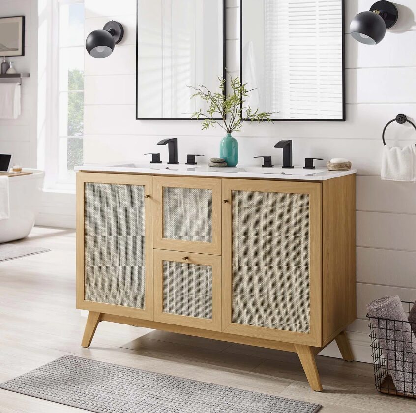 16 48" Coastal Rattan Double Bathroom Vanity for Master Bath Remodel