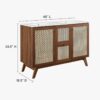 16 48 Inch Walnut Rattan Double Sink Mid-Century Bathroom Vanity with White Quartz Top