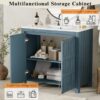16 Rustic Distressed Blue Freestanding Vanity Cabinet with Double Storage Shelves