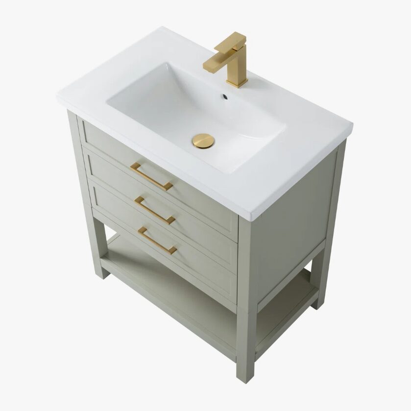 16 Minimalist Light Sage All-in-One Bathroom Vanity with Integrated Ceramic Sink