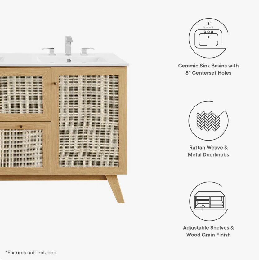17 48" Coastal Rattan Double Bathroom Vanity for Master Bath Remodel