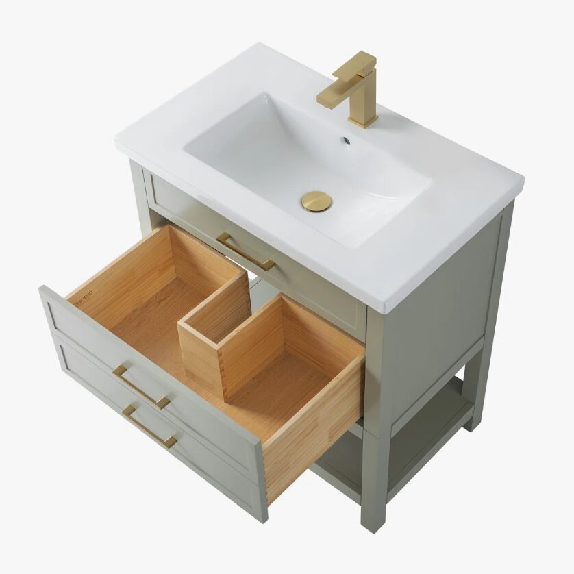 17 Minimalist Light Sage All-in-One Bathroom Vanity with Integrated Ceramic Sink