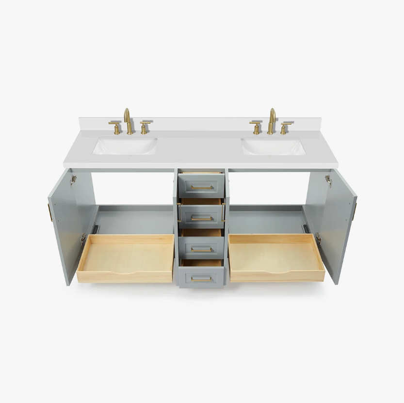 17 Spacious Light Gray All-in-One Double Sink Shaker Bathroom Vanity