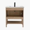 18 30 Inch Weathered Oak Freestanding Bathroom Vanity with White Integrated Sink & Open Bottom Shelf