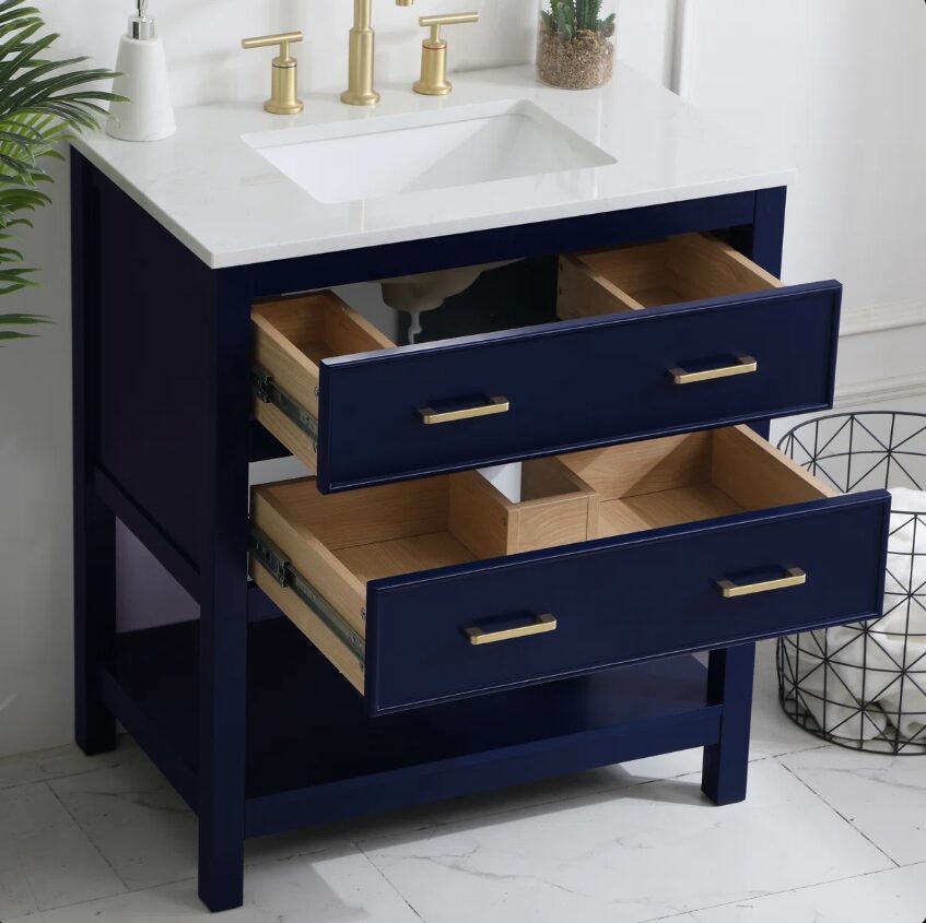 2 Navy Modern Single Sink Bathroom Vanity Cabinet