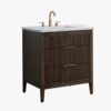 Fluted Walnut Vanity Cabinet with Marble Countertop