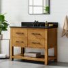 Rustic Pine Freestanding Single Sink Vanity with Open Storage Shelf