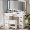 2 White LED Makeup Vanity Table with 7 Drawers & Stool