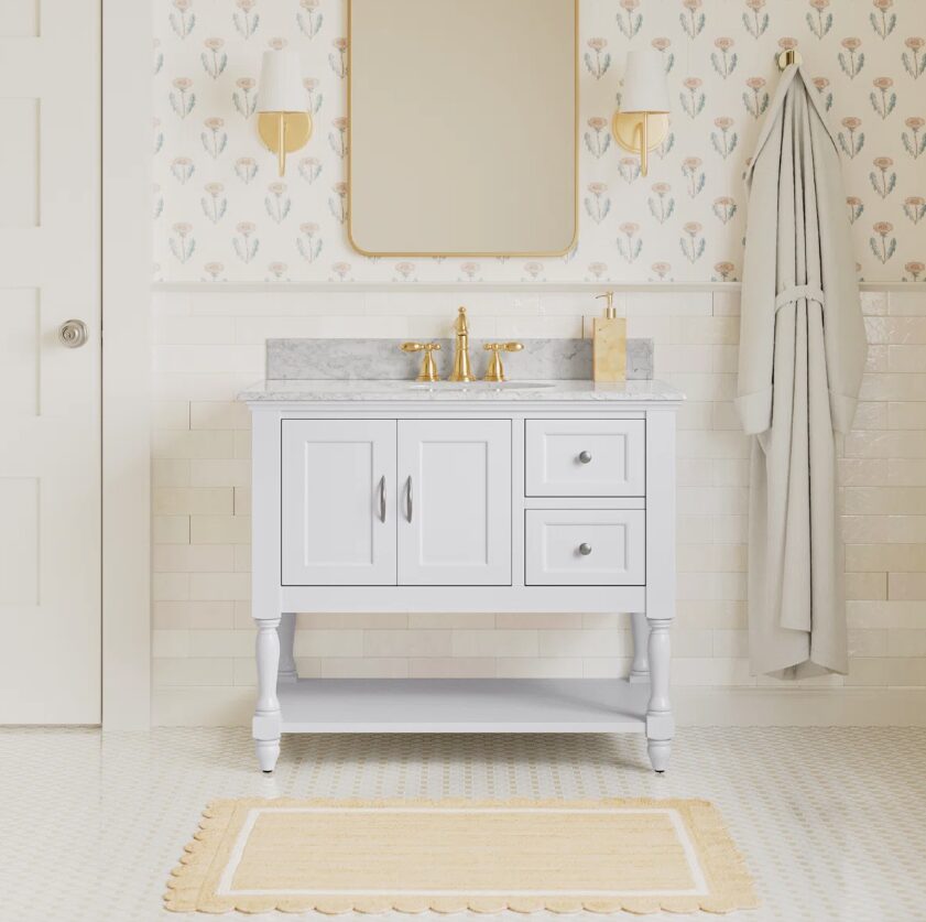2 36" Classic White Shaker Bathroom Vanity with Natural Marble Countertop