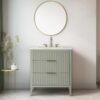 2 Soft Sage Reeded Bathroom Vanity with Brushed Gold Hardware