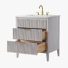 2 Soft Grey Reeded Bath Vanity with Brushed Gold Pull Handles