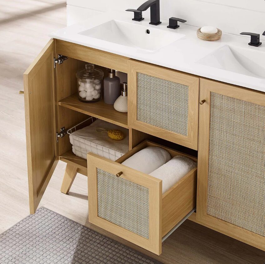 2 48" Coastal Rattan Double Bathroom Vanity for Master Bath Remodel