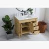 36 Inch Vintage Beige Traditional Single Sink Bathroom Vanity with White Quartz Top
