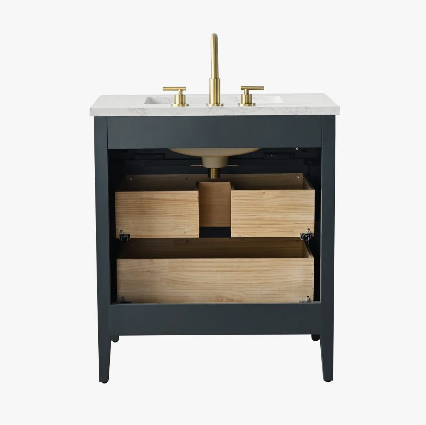 Contemporary Dark Blue Fluted Vanity with Undermount Sink