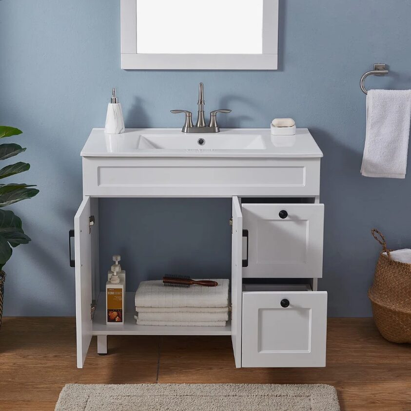 2 Modern White Shaker Bathroom Vanity Cabinet with Storage Doors & Drawers