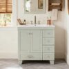 2 30 Inch Sage Green Shaker Bathroom Vanity with White Ceramic Sink & Multi Storage Drawers