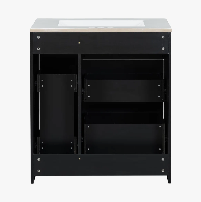 2 30" Black Vanity Cabinet with White Sink & Gold Hardware