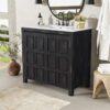 2 Rustic Weathered Black Freestanding Vanity with Double Storage Shelves