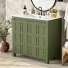 36" Olive Green Farmhouse Bathroom Vanity with White Undermount Sink