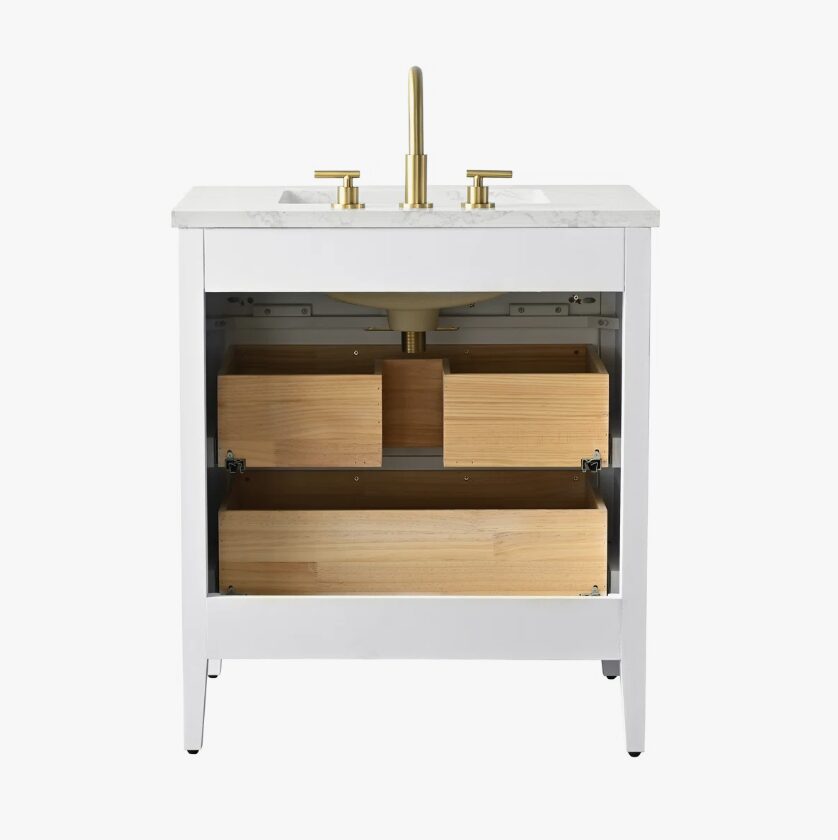 2 Coastal Bright White Fluted Vanity for Small Bathrooms
