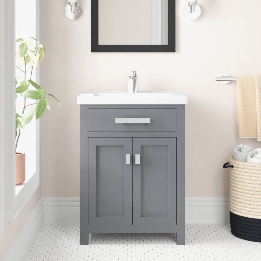 2 Compact Grey Shaker Single Sink Vanity Cabinet for Guest Bathrooms
