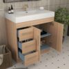 2 36 Inch Light Oak Single Sink Bathroom Vanity Integrated Solid Surface Top Soft Close Drawers & Doors