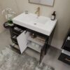 36 Inch High Gloss Black Single Sink Bathroom Vanity Solid Surface Top Soft Close Drawers Gold Hardware