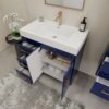 2 Contemporary Glossy Blue Vanity Cabinet with Brushed Gold Pulls for Modern Bathroom Renovation