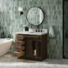 Modern Walnut Shaker Vanity Cabinet with Dovetail Wood Drawers for Farmhouse & Coastal Bath Remodel
