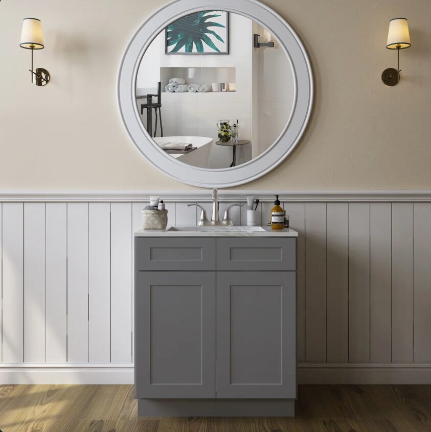 2 36" Gray Shaker Bathroom Vanity Base Cabinet