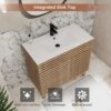 2 36 Inch 3D Fluted Wood Bathroom Vanity with Integrated White Sink Soft Close Doors