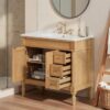 36 Inch Natural Solid Wood Farmhouse Single Sink Bathroom Vanity with Ceramic Sink & Gold Knobs
