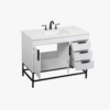 2 Transitional White Vanity Cabinet with Elevated Open Base for Farmhouse & Loft Bathroom Remodel