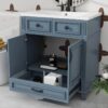 2 Freestanding Traditional Blue Wood Bathroom Vanity with White Integrated Sink Top