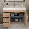 2 Wall Mount Light Wood Bathroom Vanity with Integrated White Solid Surface Sink Top