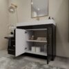 Modern High Gloss Black Bathroom Vanity with Integrated White Solid Surface Sink Top