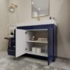 2 Modern Gloss Navy Bathroom Vanity Cabinet with Integrated White Solid Surface Sink Top