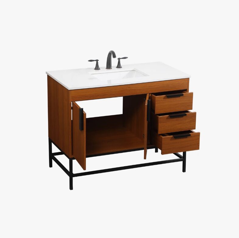 2 Modern Farmhouse Walnut Vanity Cabinet with Open Base Clearance for Industrial Bathroom Remodel