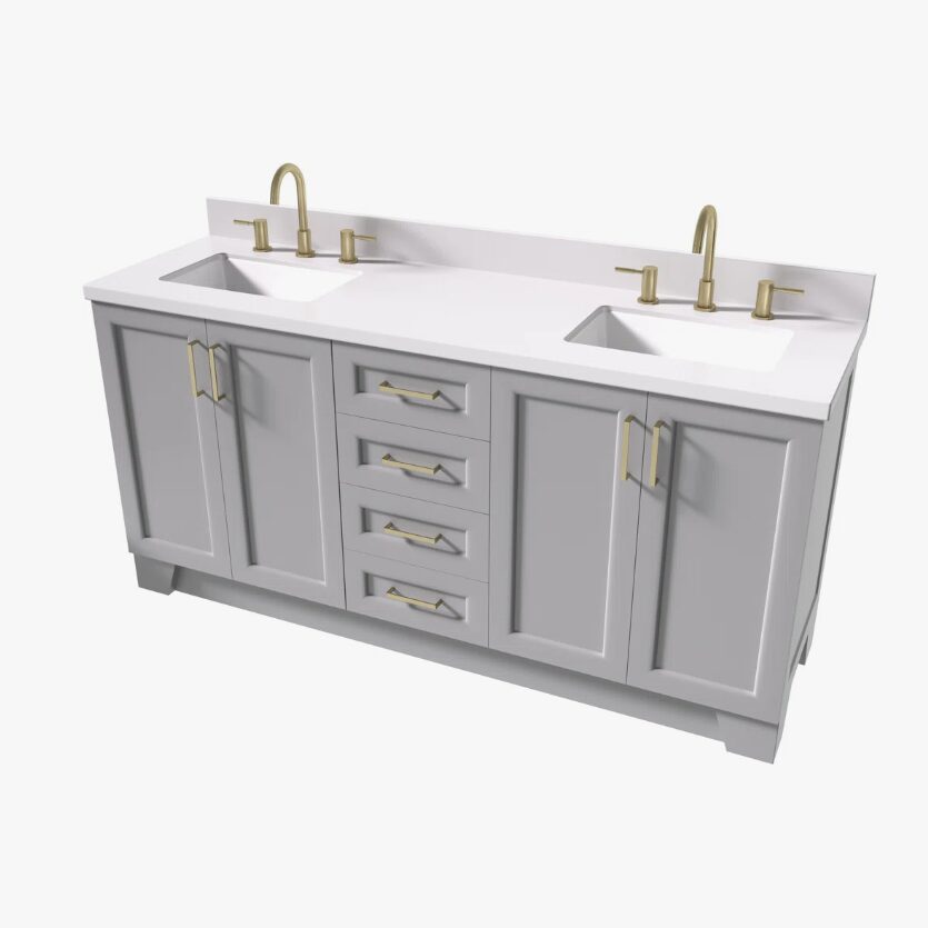 2 Spacious Light Gray All-in-One Double Sink Shaker Bathroom Vanity