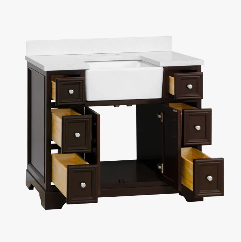 Transitional Farmhouse Vanity with Raised Panel Doors for Traditional Master Bathroom Remodel