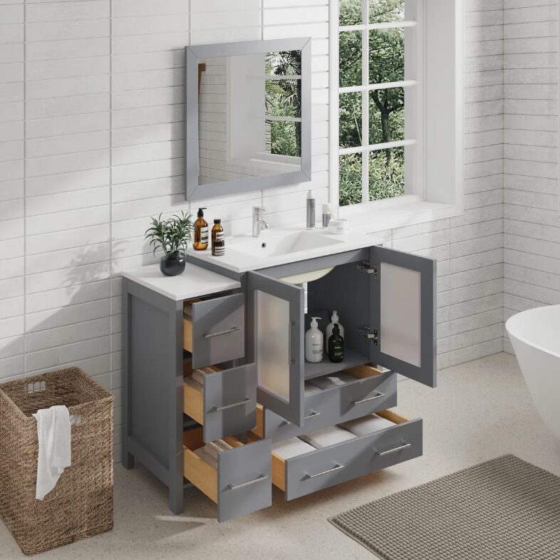 2 Freestanding Gray Vanity Combo with 5 Soft Close Drawers & Brushed Nickel Pull Handles