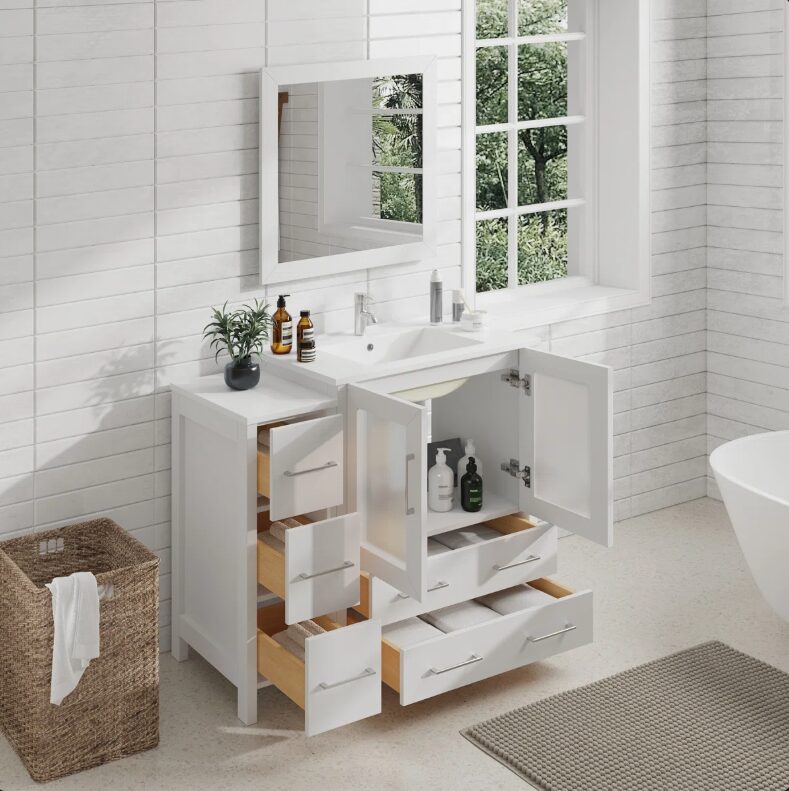 2 Clean White Contemporary Vanity Cabinet Set for Coastal, Farmhouse & Neutral Bath Remodel