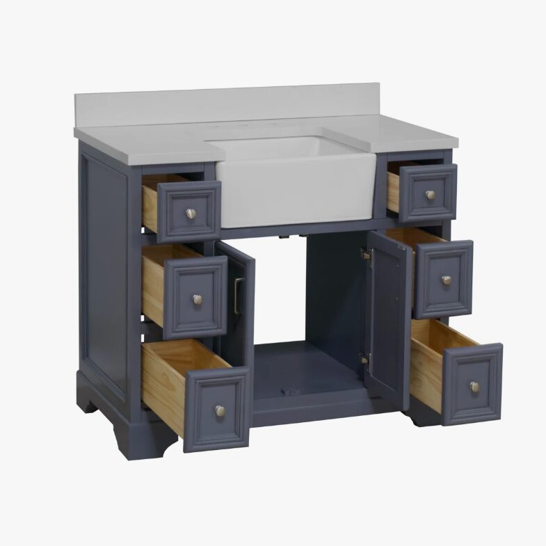 2 Transitional Farmhouse Blue Vanity Cabinet for Cottage & Traditional Master Bathroom Remodel