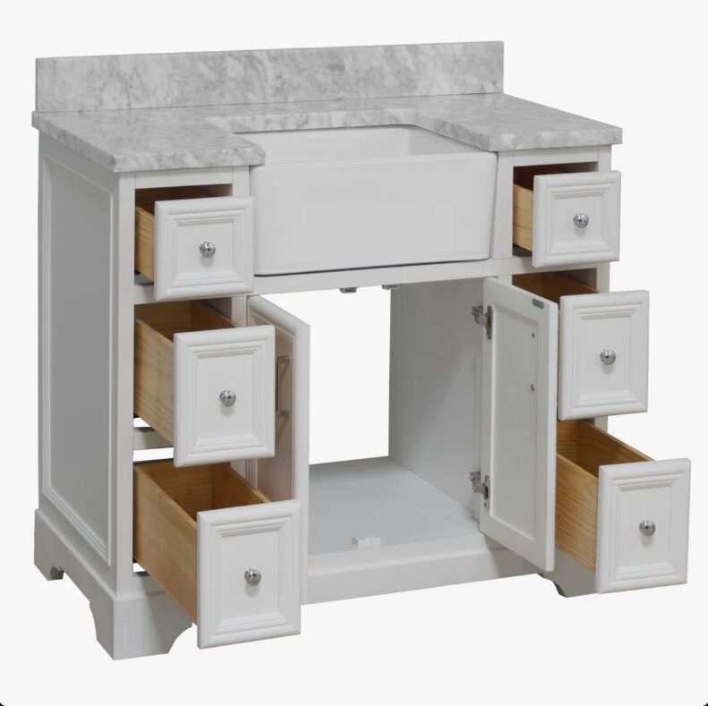 2 Transitional White Farmhouse Vanity for Cottage, Coastal & Classic Bathroom Remodel