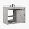 2 Light Gray Farmhouse Vanity with Cross Barn Door for Coastal, Modern Farm & Industrial Bath Remodel