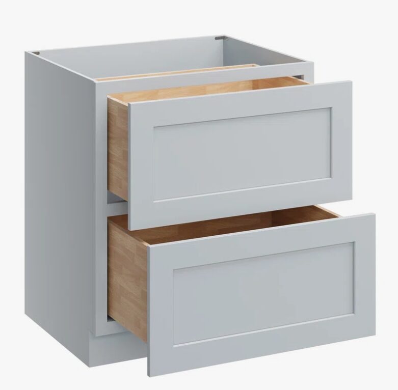 2 Modern Light Gray Double Drawer Shaker Base Cabinet for Kitchen Remodel & Custom Countertops
