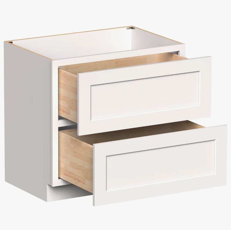 2 Modern Soft White Double Drawer Shaker Base Cabinet for Custom Countertop Kitchen Remodel