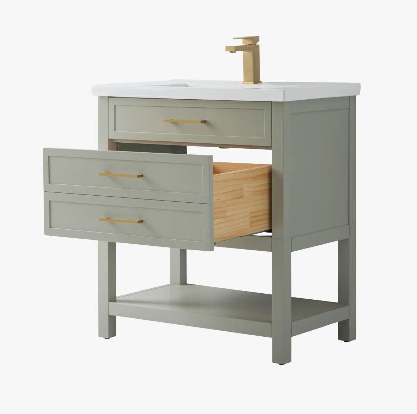 2 Minimalist Light Sage All-in-One Bathroom Vanity with Integrated Ceramic Sink